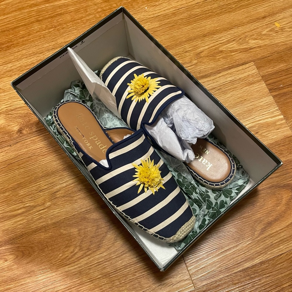 Kate Spade New York Solero Navy Breton Stripe Espadrille Mules, US Size 9B